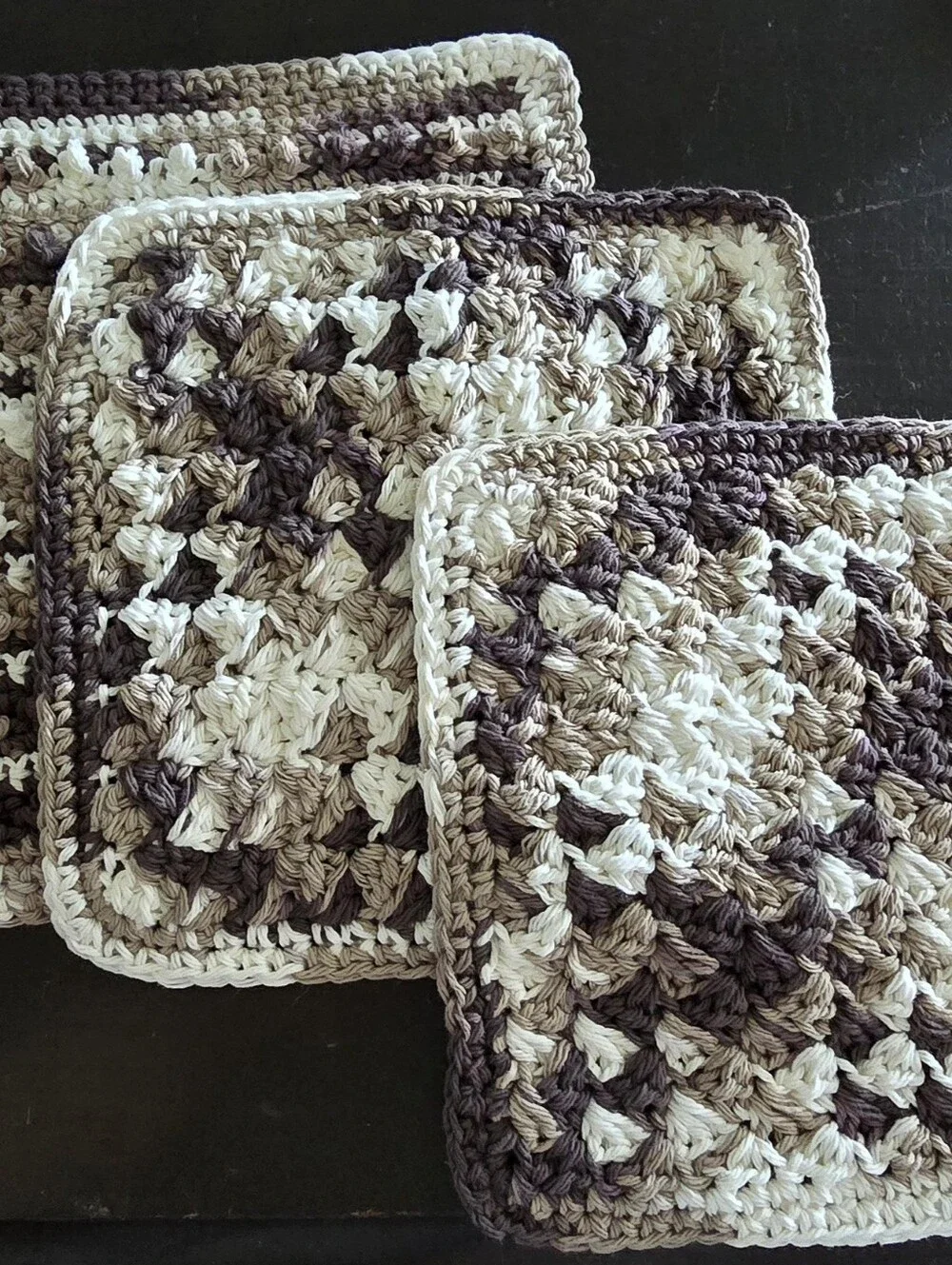 Handcrafted Crochet Dishcloth Set 8x8 EcoFriendly Cotton Neutral Cottage Palette